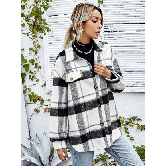 Minimalist preppy oversized boyfriend trucker shacket jacket Overcoat - Picture 3 of 6